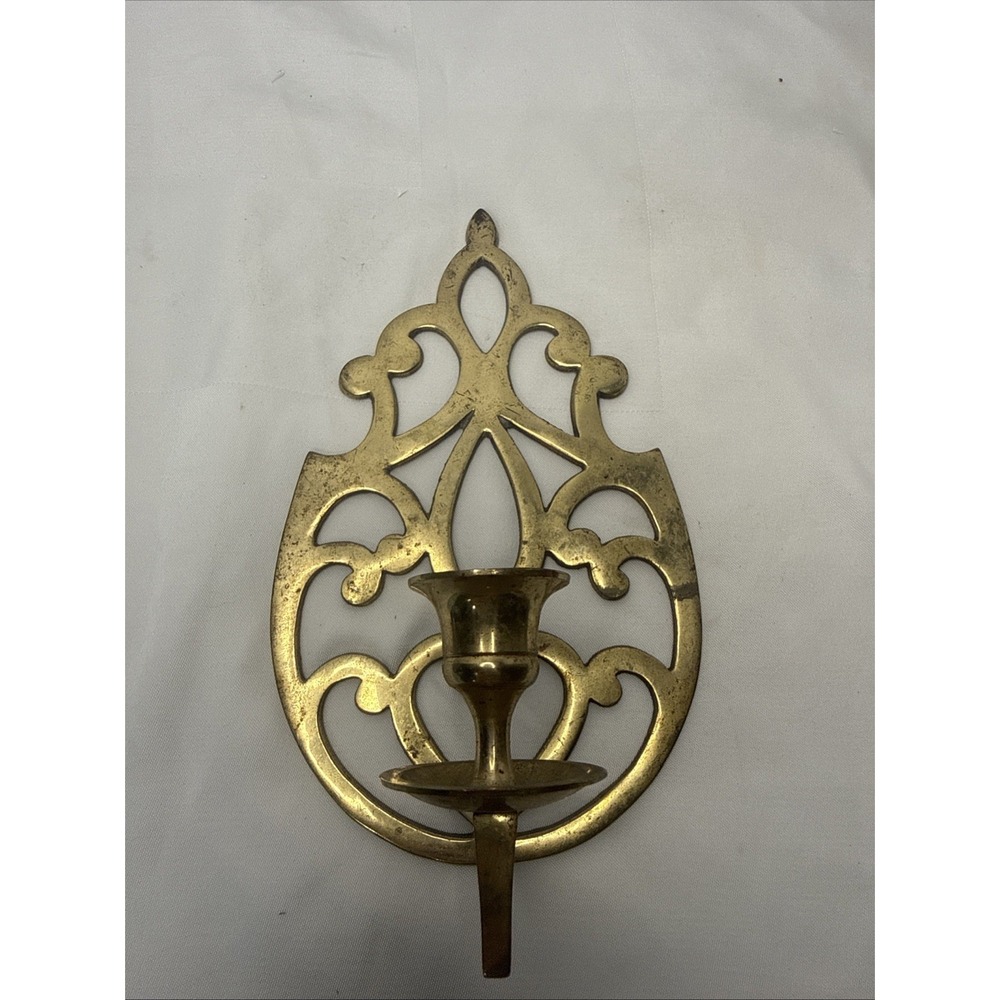 VTG Brass Single Arm Sconce Taper Candle Holder Wall Mount Hollywood Regency